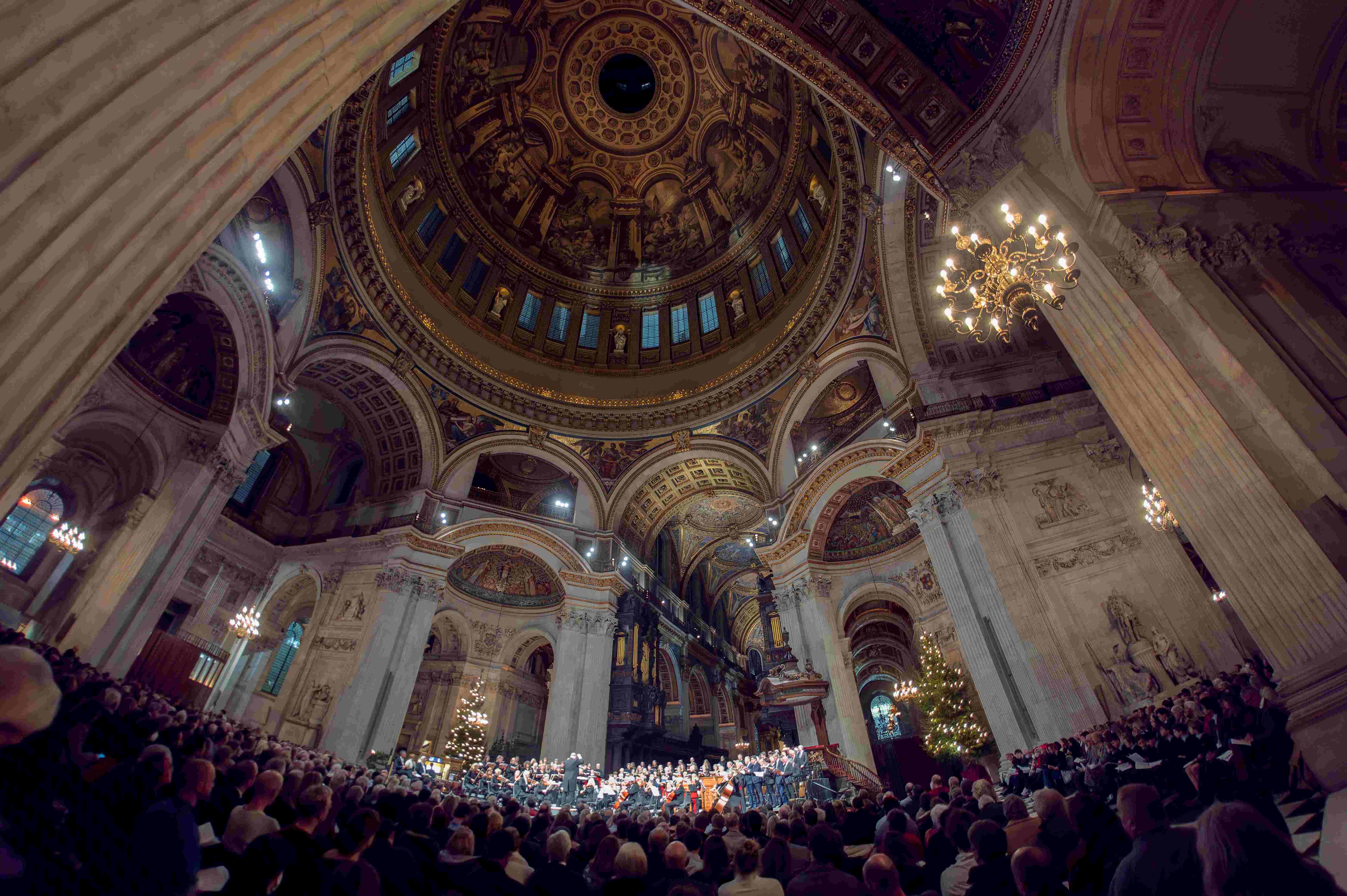 A view of the Cathedral dome looking up during a performance of Handel's Messiah