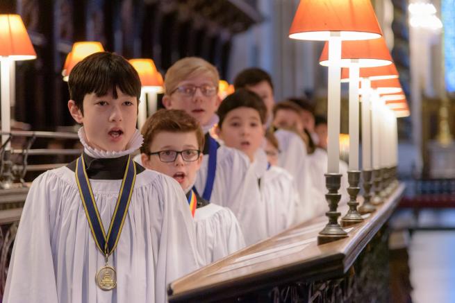 choristers at christmas choir singing music