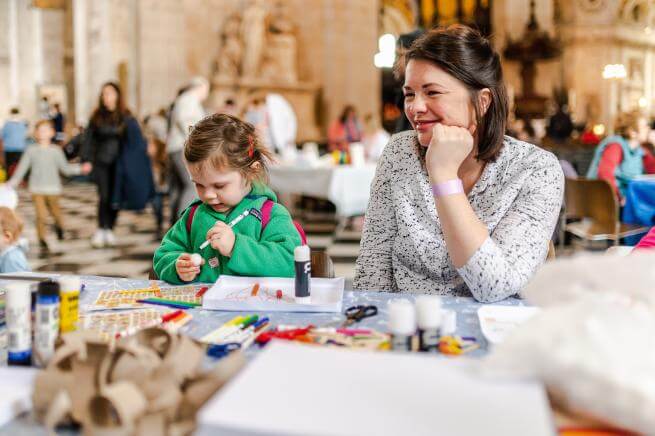 messy cathedral child mother arts crafts painting