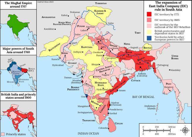 Map of the East India Company in South Asia