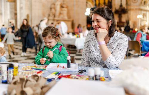 messy cathedral child mother arts crafts painting