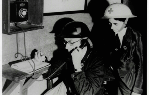 A man and woman inside the cathedral during the Blitz