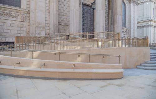 pale stone ramp leading up to north transept entrance of cathedral