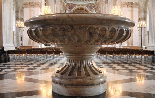 The font at the west end of the Cathedral.