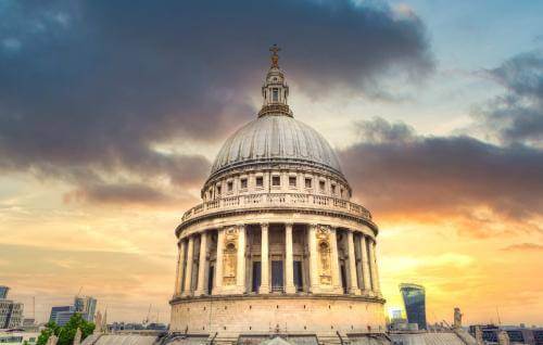 The Cathedral Dome is shown with sunset in the background