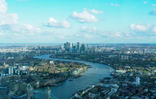 Ariel view of London with the river in the centre