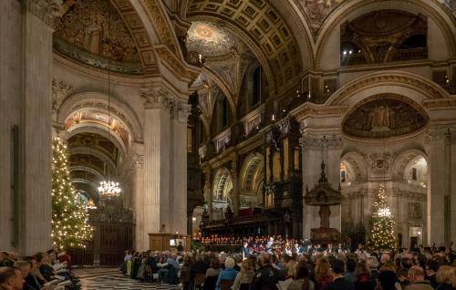 Congregation in the Cathedral for an Advent service with Christmas trees lit