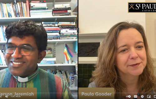 A screen shot of Anderson Jeremiah and Paula Gooder chatting online