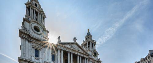 An image of the West front of St Paul's Cathedral in the sunshine